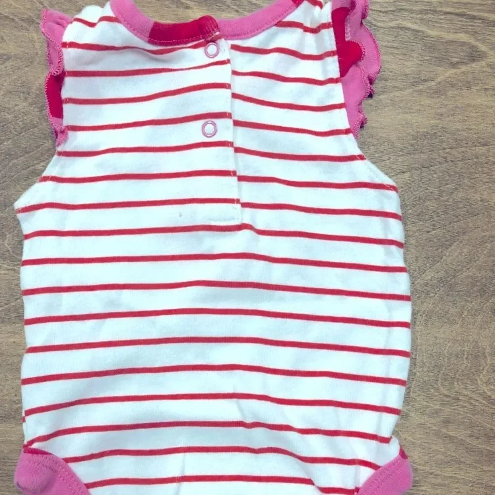 Gerber Little Girls 0-3 Months Pink & Red Striped Flamingo Onesie